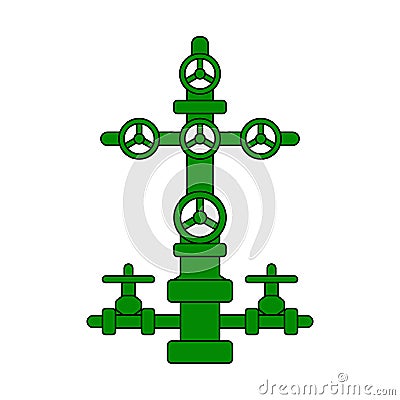 Christmas tree sign for oil and gas wells; green flat vector wellhead icon for petroleum industry Vector Illustration