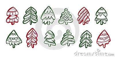 Christmas tree silhouette in cute funny style Vector Illustration