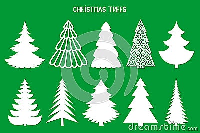 Christmas tree silhouette. Vector set template for laser, paper cutting Vector Illustration
