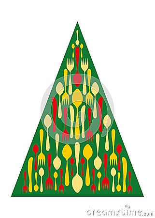 Christmas tree with silhouettes tableware, cutlery utensils. Vector illustration Vector Illustration