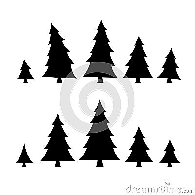 Christmas tree silhouettes on the white background. Vector Illustration