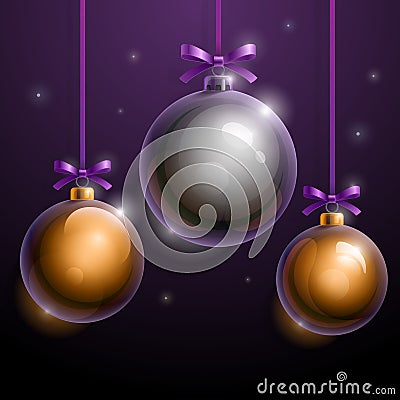 Christmas tree silver and golden realistic shiny Vector Illustration