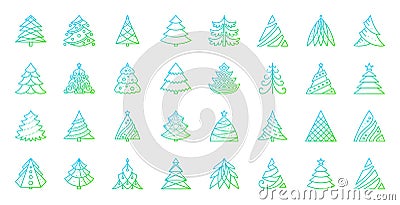 Christmas Tree simple color line icons vector set Vector Illustration