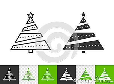 Christmas Tree simple fir black line vector icon Vector Illustration
