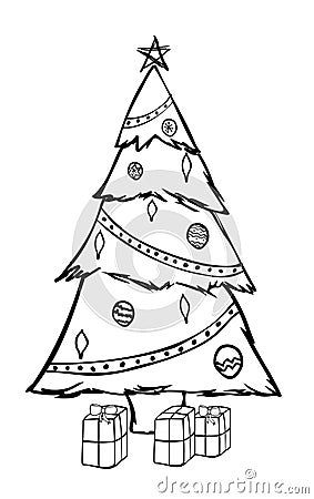 Christmas tree sketch Cartoon Illustration