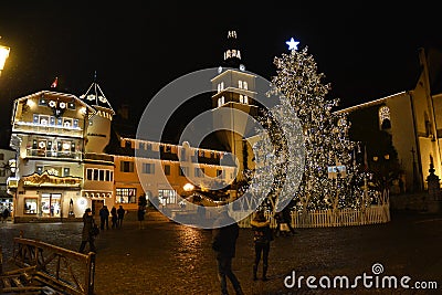 Christmas Tree in a Small village in the French Alps Editorial Stock Photo