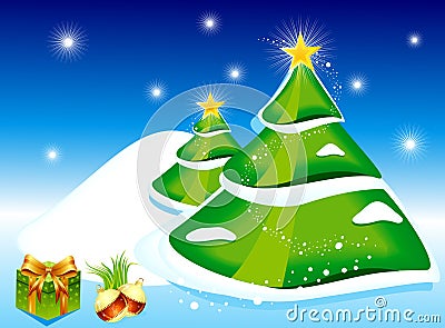 Christmas tree with snow Cartoon Illustration