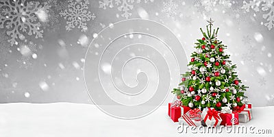 Christmas tree and snow background Stock Photo