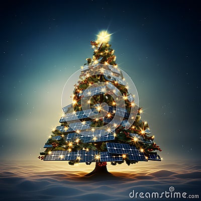 A christmas tree with solar panels with Solar Panels Stock Photo