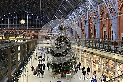 Christmas tree in St Pancras Station, London Editorial Stock Photo
