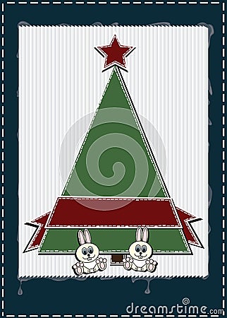 Christmas tree with star and many rabbits Vector Illustration