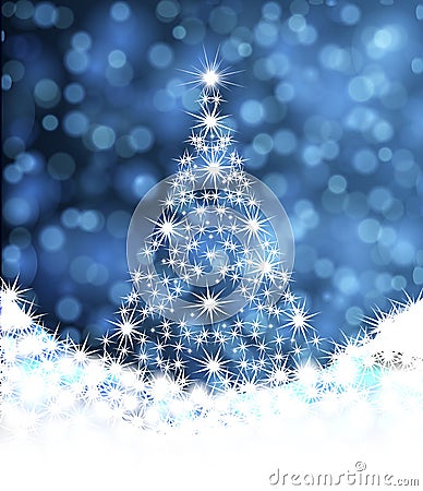 Christmas tree from stars on a blue background background Vector Illustration
