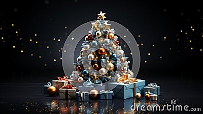 a christmas tree surrounded by great presents in a christmassy homely environment Stock Photo