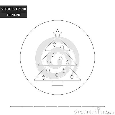 Christmas tree thin line flat icon Vector Illustration