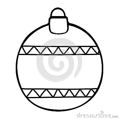 Christmas tree toy. Glass bowl. Colorless background. Coloring book for children. Christmas. New Year Vector Illustration