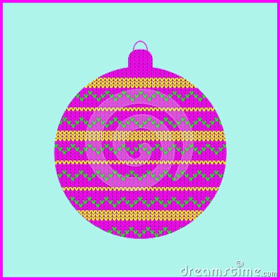 Christmas tree toy knitted pink blue color pattern Cartoon Illustration