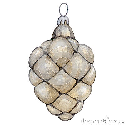 Christmas tree toy. Silver pine cone. Festive New Year and Christmas decor. Stock Photo