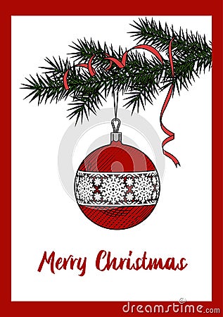The Christmas tree toy on a white background. Christmas and New Year card. Vector Illustration