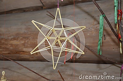 Straw star collection. Traditional handmade christmas decoration Stock Photo