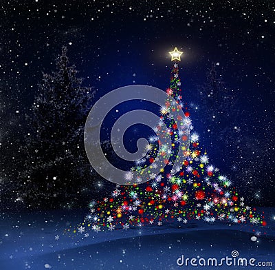 Christmas Tree! Unique Technique of Painting. Background. Stock Photo