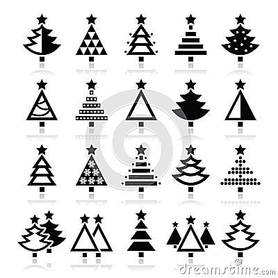 Christmas tree - various types icons set Stock Photo