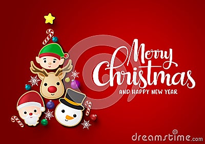 Christmas tree vector background design. Merry chistmas and happy ne year greeting typography. Vector Illustration