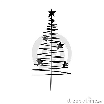 Christmas tree. Vector illustration in doodle style. Isolated object. New Year elements design for winter holidays. Vector Illustration