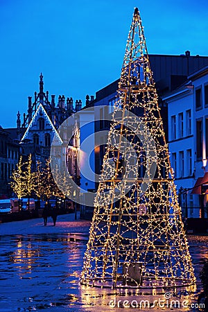 Christmas tree on Veemarkt in Mechelen Stock Photo