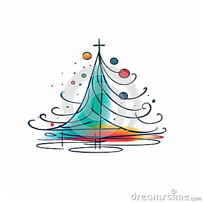 Colorful Abstract Christmas Tree Illustration With Faith-inspired Art And Minimalist Characters Stock Photo