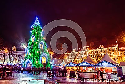 Christmas tree in Vilnius Lithuania 2015 Stock Photo