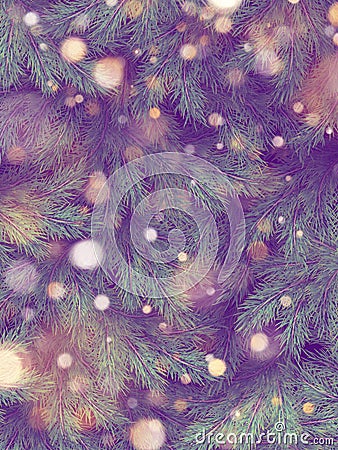 Christmas tree wall decorated. Holiday pine fir branches background. EPS 10 Vector Illustration