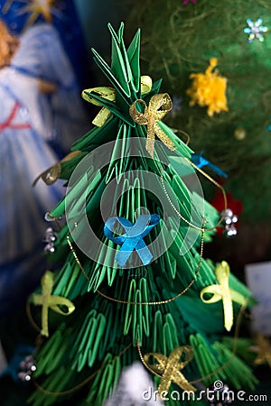 Christmas tree was christened by children. Stock Photo