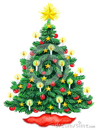 Christmas Tree Watercolor Cartoon Illustration