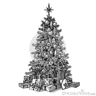 Christmas tree on a white background. sketch Stock Photo