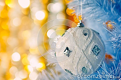 Christmas tree with white bauble Stock Photo