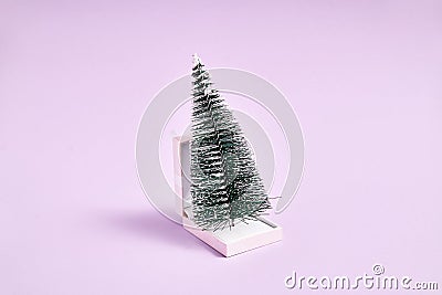 Christmas tree in white jewelry box. Marriage proposal on christmas or new year night Stock Photo