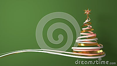 Christmas Tree From White, Pink And Gold Tapes Over Green Background. Stock Photo