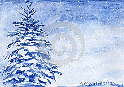 Christmas tree in the winter forest under the snow, snowfall in the forest. Stock Photo