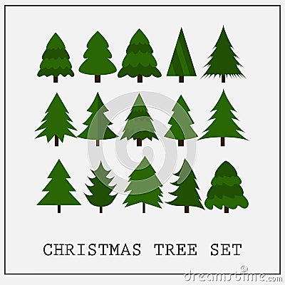 Christmas trees flat green collection Vector Illustration