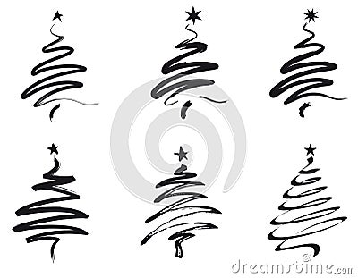 Christmas trees, line illustration Cartoon Illustration