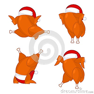 Christmas turkey in Santa cap. Vector Illustration