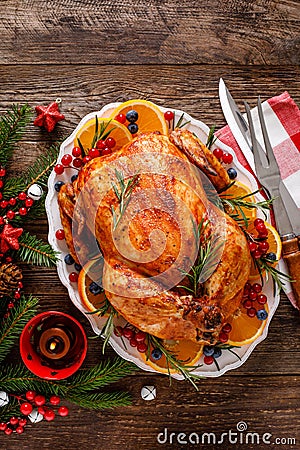 Christmas turkey. Traditional festive food for Christmas or Thanksgiving Stock Photo