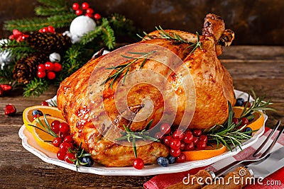 Christmas turkey. Traditional festive food for Christmas or Thanksgiving Stock Photo