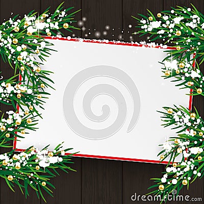 Christmas Twigs Wood Board Vector Illustration