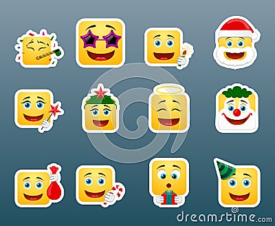 Christmas vacation smile stickers set Vector Illustration