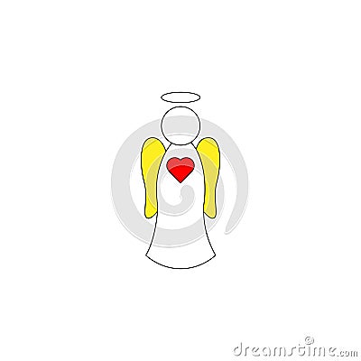 Christmas or valentine day`s symbol cute angel with heart Vector Illustration