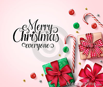 Christmas vector background template. Merry christmas everyone greeting text in empty space for message. Vector Illustration