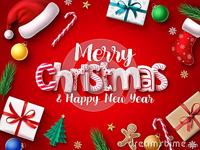 Christmas vector banner design. Merry chistmas greeting 3d realistic typography text. Vector Illustration