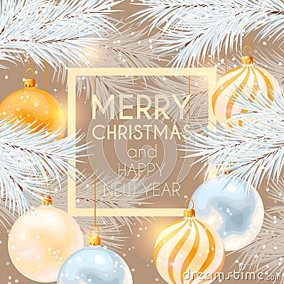 Christmas vector design with white pine branch Vector Illustration