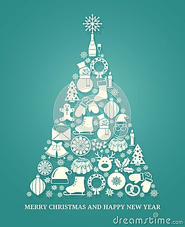 Christmas vector greeting card with a tree Vector Illustration